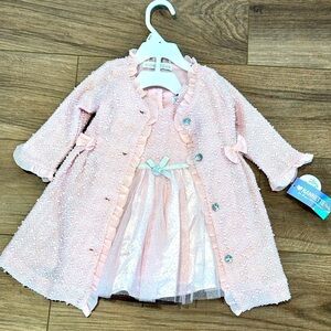⭐️Final Sale⭐️NWT! Nannette Baby Two Piece Pink Ivory Dress Coat and Dress